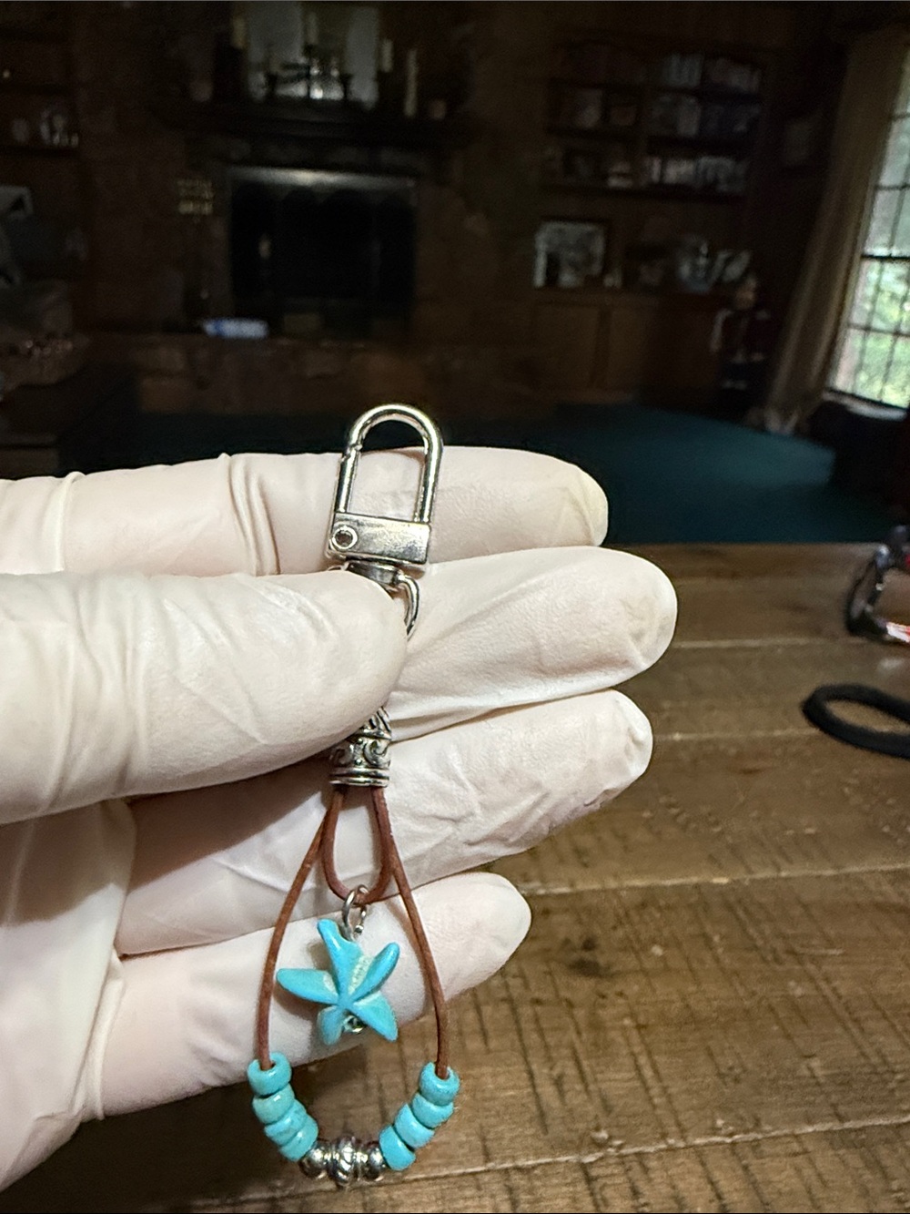 Handmade Turquoise Flower Bead Keychain - Women Accessories